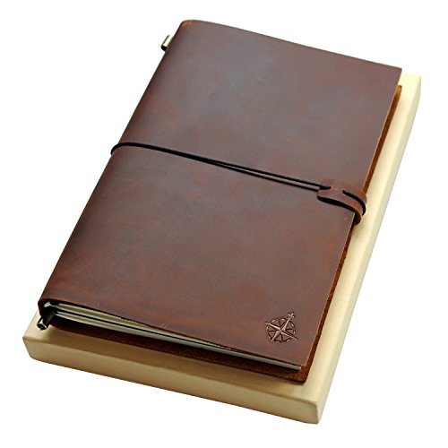 Diario de Cuero Grande | Cuaderno de Viaje Recargable Grande | Perfecto para escribir, dibujar, álbumes de recortes, Regalos para Hombres, Mujeres, Viajeros, Inserciones | Travel Journal 28 x 19