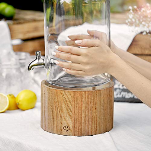 Dispensador de Bebidas 5.0 L con Grifo de Acero Inoxidable GRETA, Dispensador Bebidas Botella vidrio con soporte de Madera Mason Jar Vintage Design