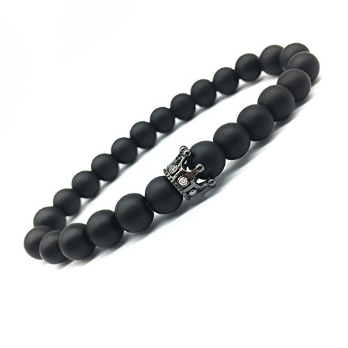 Distancia pulsera con CZ corona King & Queen Cuentas Piedra para Hombre Mujer Pareja Brazalete Pulsera de Piedra