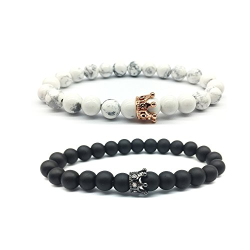 Distancia pulsera con CZ corona King & Queen Cuentas Piedra para Hombre Mujer Pareja Brazalete Pulsera de Piedra