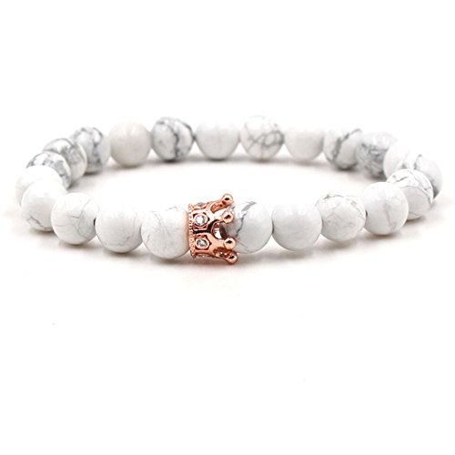 Distancia pulsera con CZ corona King & Queen Cuentas Piedra para Hombre Mujer Pareja Brazalete Pulsera de Piedra