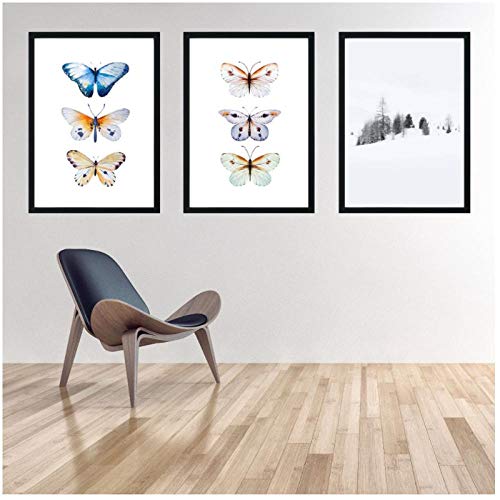 DLFALG Mariposa y nieve art deco poster pintura de la naturaleza decoración de la imagen de la pared Nursery Kids Room paisaje decoración del hogar pintura de la lona 30x42cmx3 sin marco