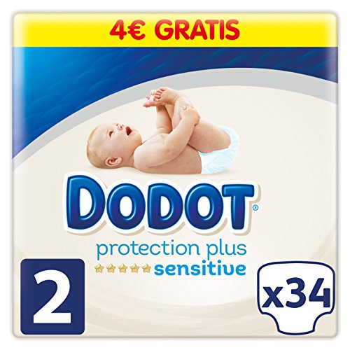 Dodot Pañales Protection Plus Sensitive, Talla 2, para Bebes de 4 a 8 kg - 34 Pañales