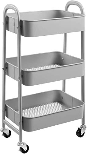 DOEWORKS Carro de Almacenamiento Carro de Servicios Metálicos de 3 Niveles Carro rodante Carro Organizador con Ruedas para Cocina Maquillaje Baño Oficina, Gris