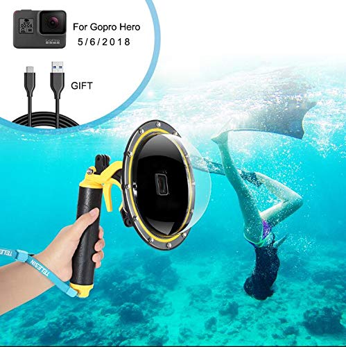 Dome Port Boîtier étanche pour GoPro Hero 7 6 5 2018, Boîtier étanche pour GoPro Accessoire Avec Pistolet à gâchette et Flottant Grip Photographie Sous-Marine. (For GoPro Hero 5 6 7 2018)