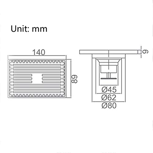 DONGCY Ducha de Piso Desagüe Cuarto de Baño Drenaje del Hotel de Latón Desodorante de Alta Gama Villa de Aislamiento Fácil de Desmontar,10x40cm
