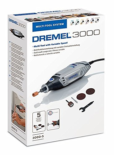 Dremel F0133000JU Multiherramienta 3000, Kit con 5 Accesorios, Velocidad Variable 10.000-33.000 RPM para tallar, Grabar, fresar, amolar, Limpiar, pulir, Cortar y lijar, 130 W, 230 V, Negro, Gris