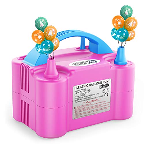 Dr.meter Bomba Eléctrica Inflar Globos, Bomba portátil de Doble Boquilla Ideal para Fiestas, Bodas, cumpleaños, Actividades promocionales y decoración de Fiestas （Verde y Naranja (Rosa + Azul)