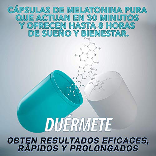 Duérmete | Melatonina Pura con L-Teanina, Valeriana, Pasiflora y Manzanilla | Elimina el Insomnio | Mejora la calidad del Sueño | Induce un Sueño Natural y Reparador | Efecto Rápido | 60 Cápsulas