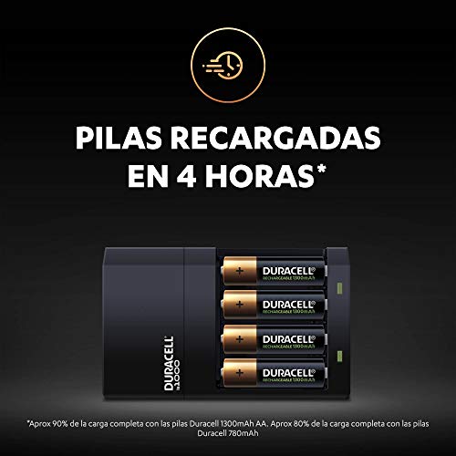 Duracell Cargador de pilas en 4 horas, 1 unidad, Color Negro