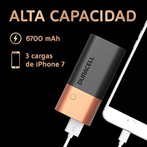 Duracell Powerbank 6700 mAh, batería externa de carga rápida para smartphones y dispositivos con alimentación USB