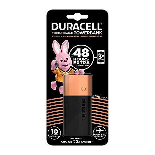 Duracell Powerbank 6700 mAh, batería externa de carga rápida para smartphones y dispositivos con alimentación USB