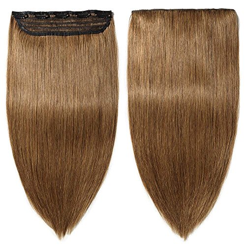 Elailite Extensiones de Clip de Pelo Natural 100% Remy Human Hair Liso - 20"(50CM) #06 Castaño Claro [Muy Gruesas] (Una Pieza 5 Clips) - Postizos Cabello Humano