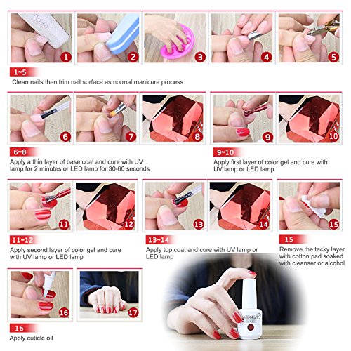 Elite99 6PCS Kit de Esmalte de Uñas de Gel UV LED Color Semipermanente Base Coat Top Coat Manicura y Pedicura 8ml - C015