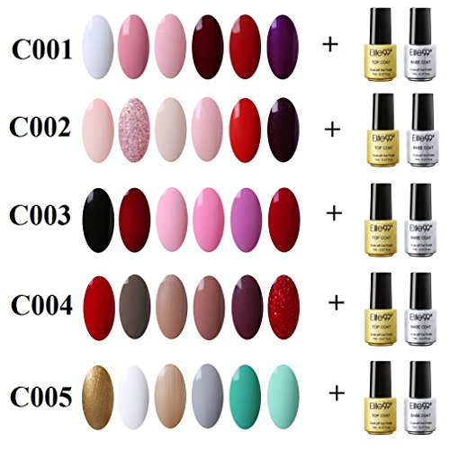 Elite99 8PCS Kit de Esmalte de Uñas de Gel UV LED Color Semipermanente con Base Coat Top Coat Manicura y Pedicura - C002