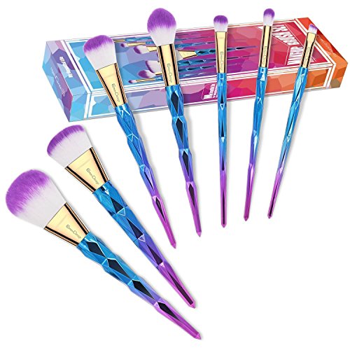 EmaxDesign Juego de brochas de maquillaje 7 piezas Colorful Diamond Patterned con forma de juego de brochas profesional de maquillaje con mango maquillaje, Base de maquillaje, polvos, crema