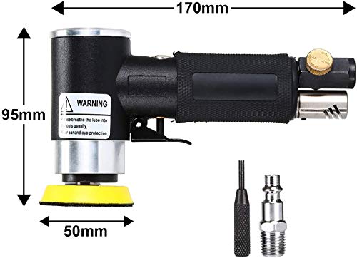 ENJOHOS Mini lijadora de aire excéntrica Herramienta de pulido de aire con ángulo de presión orbital rotativa con tampón de lijado pequeña de 15000 rpm Lijadora neumática (platorello da 2 e 3 pollici)