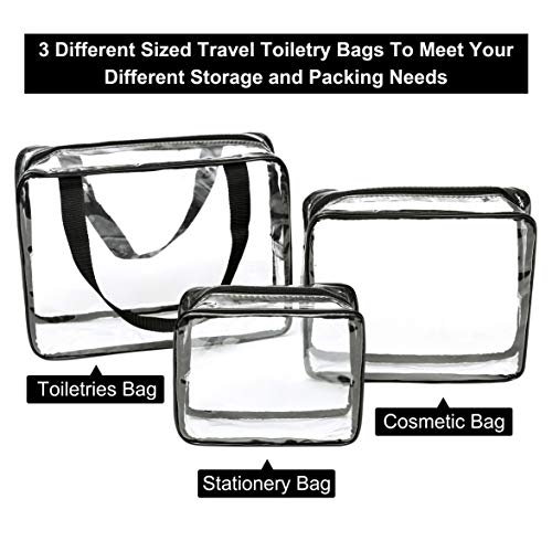 Eono by Amazon - Bolsas de Aseo Transparente Neceseres de Viaje Unisexo Bolsa de Cosmético Neceser PVC Impermeable Organizador de Viaje, 3 Pcs