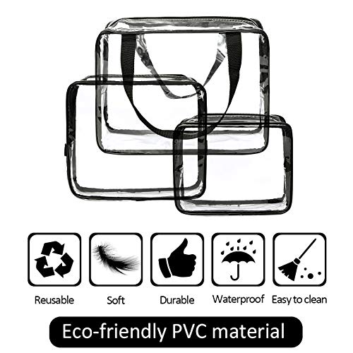 Eono by Amazon - Bolsas de Aseo Transparente Neceseres de Viaje Unisexo Bolsa de Cosmético Neceser PVC Impermeable Organizador de Viaje, 3 Pcs