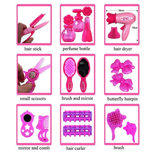 EQLEF® 4 + Girls Pink Simulación peluquería cosméticos belleza maleta juguete Set -17PCS Role-playing