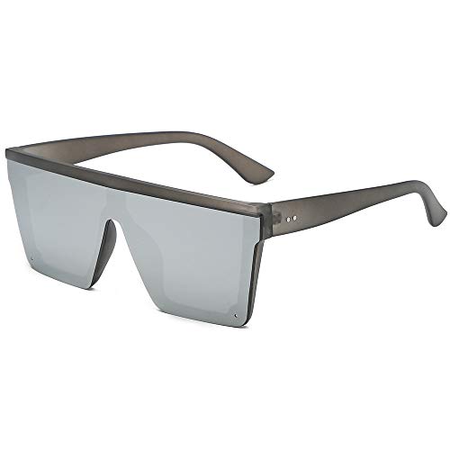 ERIOG Gafas de Sol Gafas De Sol Cuadradas De Gran Tamaño Hombres Mujeres Flat Top Fashion Lentes De Una Pieza Gafas De Sol para Mujeres Sombras Espejo