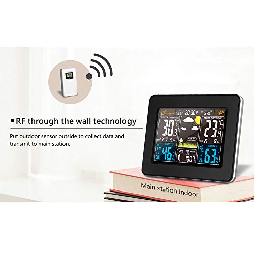 Estación meteorológica inalámbrica Reloj digital colorido del pronóstico del tiempo con sensor exterior Termómetro exterior Temperatura Humedad Barómetro Alarma Fase lunar Pantalla Reloj meteorológico