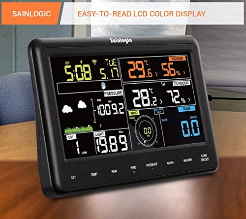 Estación meteorológica Sainlogic interior y exterior con sensor inalámbrico, Monitor de humedad de temperatura con pantalla LCD grande, Termómetro inteligente para interior y jardín