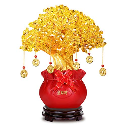 Estatua Decoración citrino fortuna ornamento de la sala de estar Equipamiento del hogar Feng Shui del árbol del dinero moneda de oro de la Fortuna Bolsa Pot Feng Shui Bonsai Objeto Decorativo