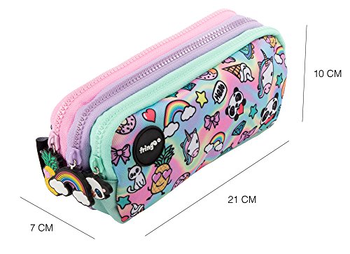 Estuche para lápices de 3 compartimentos FRINGOO, para niños, divertido y bonito, color Holo Doodle - 3 Compartments Large