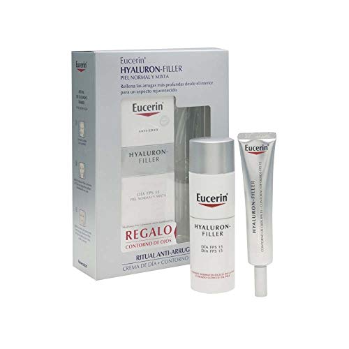 Eucerin Hyaluron Filler Anti Edad - Pack de Crema de Día FPS 15 y Contorno de ojos, 50 + 15 ml