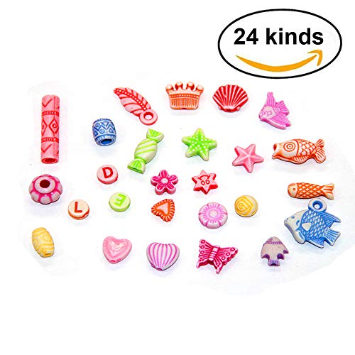 EWPARTSES 24 Clases Abalorios Perlas de Resina Acrílica Cuentas Redondas Abalorios Colores Piedras para Pulseras Joyas DIY Manualid para niños niña Regalo Pulsera DIY Haciendo Kit (Retro Style)