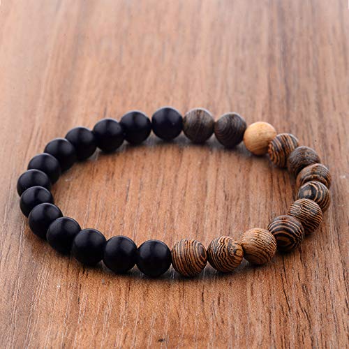 EXINOX Pulsera Tibetana de Cuentas de Sándalo | Hombre Mujer | Pulsera Tradicional Budista (Negro Mate)