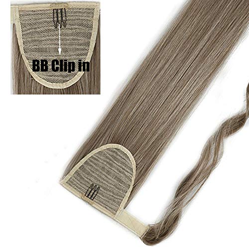 Extensión Cabello largo y recto con clip 23" 58cm Peluca rubia Postizo Extensiones de cola de caballo Pelucas 120g - Mezcla de arena oscura Muy rubio claro