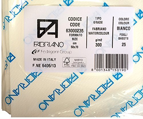 Fabriano 300gsm Papel Acuarela - 25 hojas de 70 cm x 50 cm 300gsm Papel para pintar en acuarela