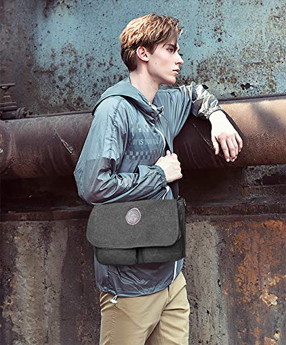 FANDARE Bolsa de Mensajero Bolso de Lona Bolsos Bandolera Unisex Adulto Bolsos Maletín Messenger Bag para el Trabajo la Escuela 7.9 Pulgadas Bolsa de iPad Negro