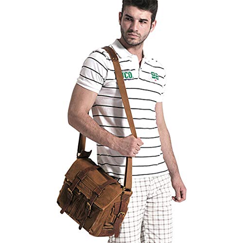 FANDARE Nuevo Bolsa Mensajero Messenger Bag Crossbody Bolso Bandolera Shoulder Bag 14 Pulgadas Portátil Estudiante Viaje Trabajo Escuela Las Mujeres Hombre Bolso Lona Marrón