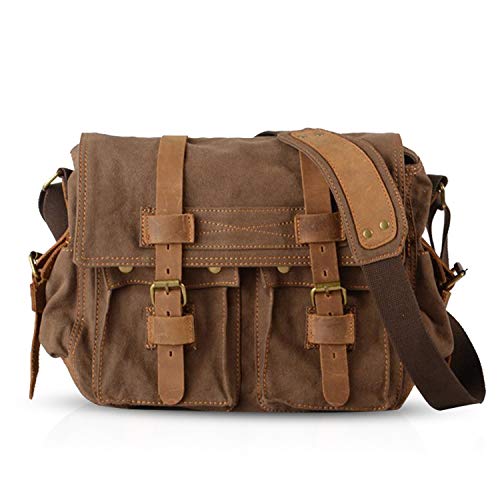 FANDARE Nuevo Bolsa Mensajero Messenger Bag Crossbody Bolso Bandolera Shoulder Bag 14 Pulgadas Portátil Estudiante Viaje Trabajo Escuela Las Mujeres Hombre Bolso Lona Marrón