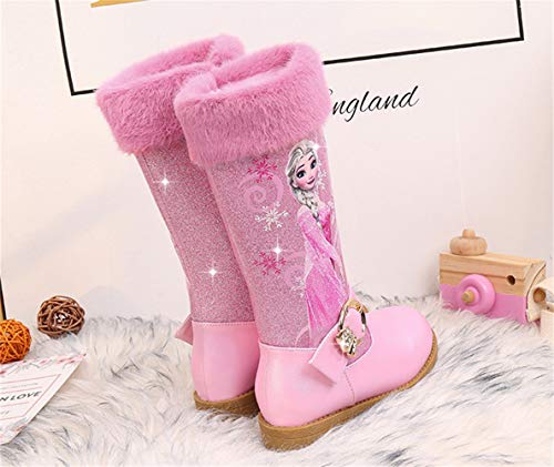 Fanessy- Botas para niñas Frozen Queen Elsa Blue Sequin Princess Botas de tacón Alto Navidad Vacaciones Boda Vacaciones de Invierno Cálido Niños Botas Antideslizantes Rosa