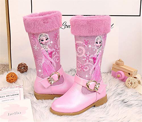 Fanessy- Botas para niñas Frozen Queen Elsa Blue Sequin Princess Botas de tacón Alto Navidad Vacaciones Boda Vacaciones de Invierno Cálido Niños Botas Antideslizantes Rosa