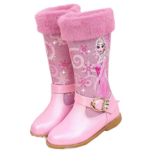 Fanessy- Botas para niñas Frozen Queen Elsa Blue Sequin Princess Botas de tacón Alto Navidad Vacaciones Boda Vacaciones de Invierno Cálido Niños Botas Antideslizantes Rosa