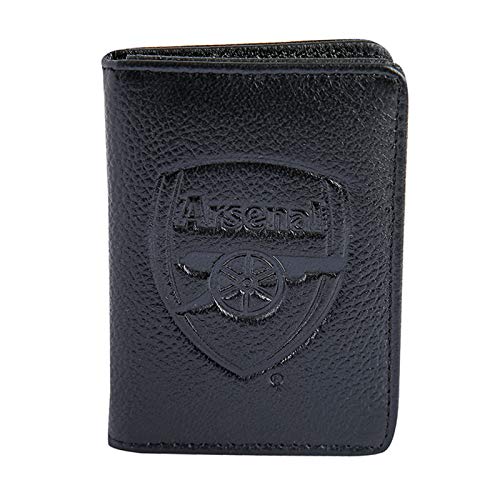 fanoriginals Arsenal FC - Cartera/portadocumentos de Viaje Oficial - con el Escudo Grabado en Relieve - Cuero - Negro - Cartera de Viaje