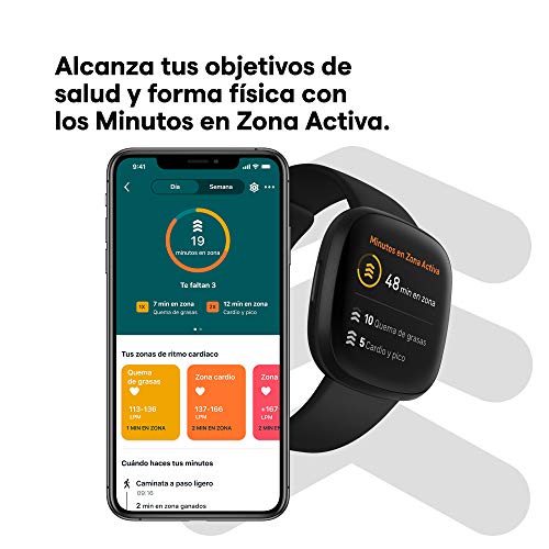 Fitbit Versa 3 - Smartwatch de salud y forma física con GPS integrado, análisis continuo de la frecuencia cardiaca, Alexa integrada y batería de +6 días, Negro