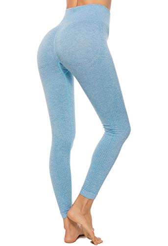 FITTOO Leggings Sin Costuras Mujer Pantalon Deportivo Alta Cintura Yoga Elásticos Seamless #1 Azul Small