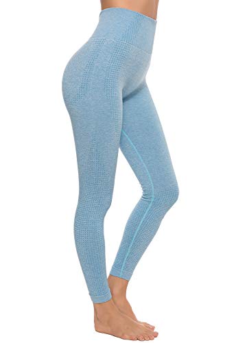 FITTOO Leggings Sin Costuras Mujer Pantalon Deportivo Alta Cintura Yoga Elásticos Seamless #1 Azul Small