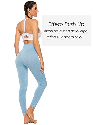 FITTOO Leggings Sin Costuras Mujer Pantalon Deportivo Alta Cintura Yoga Elásticos Seamless #1 Azul Small