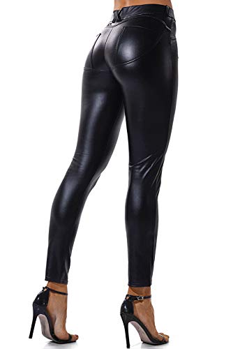 FITTOO Mujeres PU Leggins Cuero Brillante Pantalón Elásticos Pantalones para Mujer Negro XL