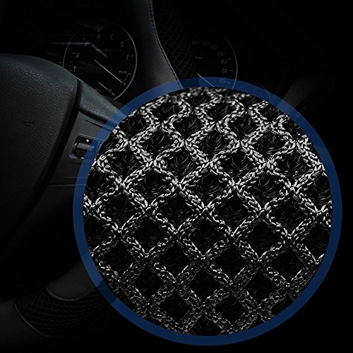 FREESOO Funda Volante Coche Cubierta de Volante Seda de Hielo Antideslizante Transpirable Suave Coche Universal Negro 37-38 cm Automóvil Adecuado para Todas las Estaciones