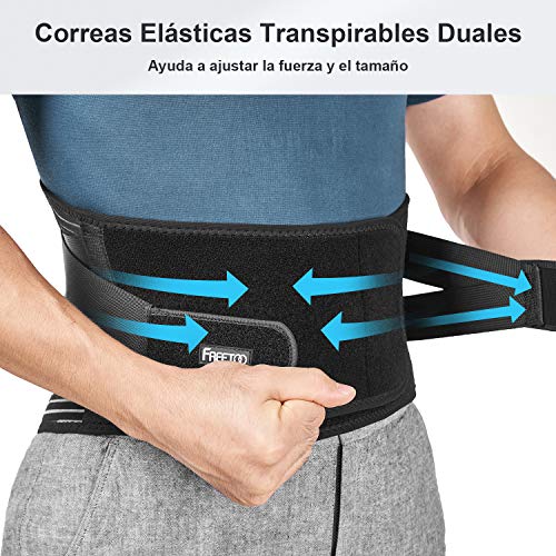 FREETOO Cinturón de Apoyo Lumbar, Cinturón de Presión Ajustable de Doble Capa, Ligero y Transpirable Faja de Espalda para la Protección en el Trabajo, Dolor de Espalda(Actualizar L/XL)