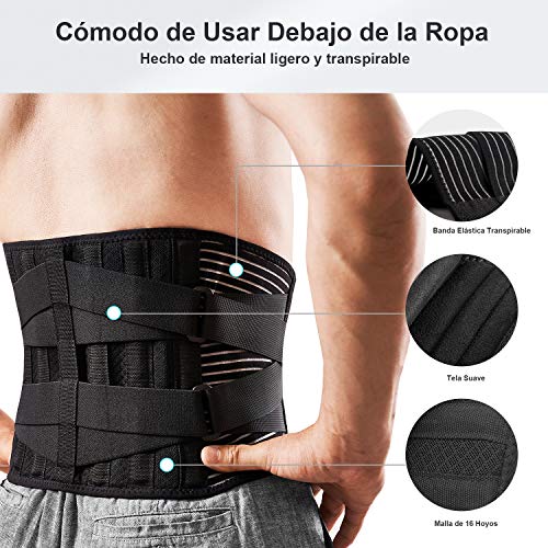 FREETOO Cinturón de Apoyo Lumbar, Cinturón de Presión Ajustable de Doble Capa, Ligero y Transpirable Faja de Espalda para la Protección en el Trabajo, Dolor de Espalda(Actualizar L/XL)