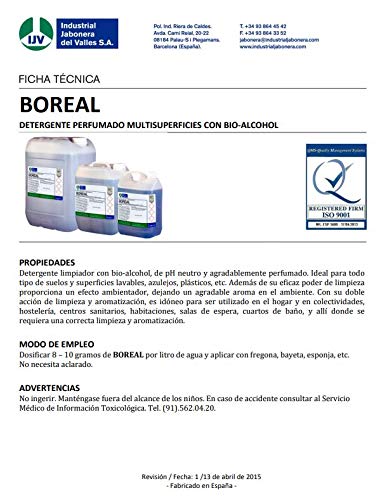 Fregasuelos Bio-alcohol BOREAL,Detergente limpiador con bioalcohol, de pH neutro y agradablemente perfumado